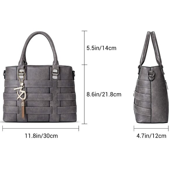 PU Leather Weave Grey Shoulder Bag for Women Elegant Top Handle Designer Purse - Picture 4 of 8